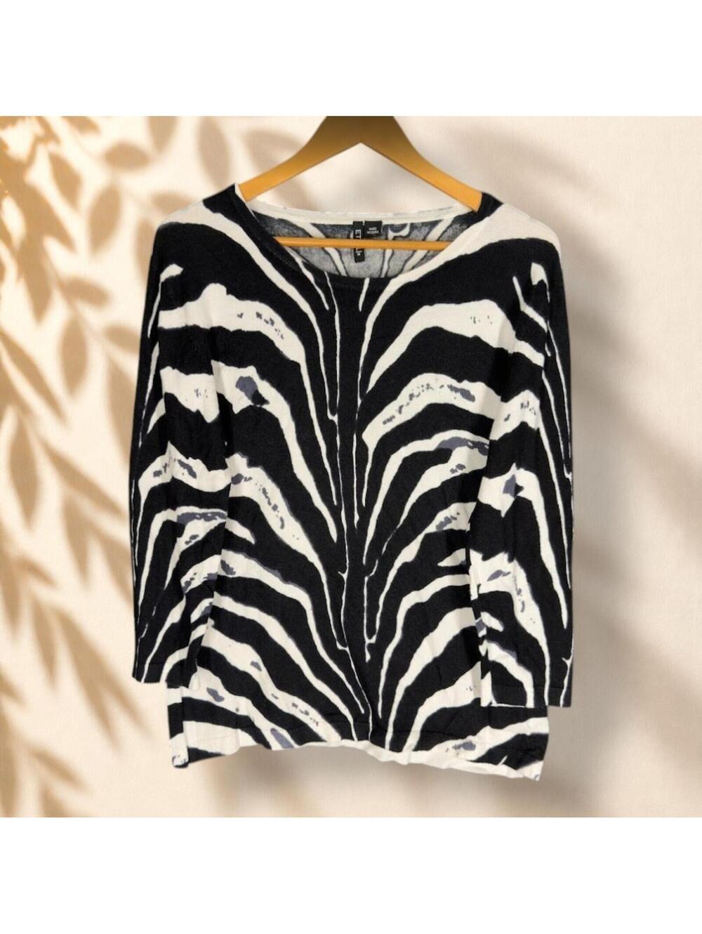 Ethyl Sweater Pullover Women M Medium Black Animal Print Knit Long Sleeve Cozy